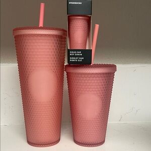 Starbucks Textured Pink Tumbler and Keychain Set
